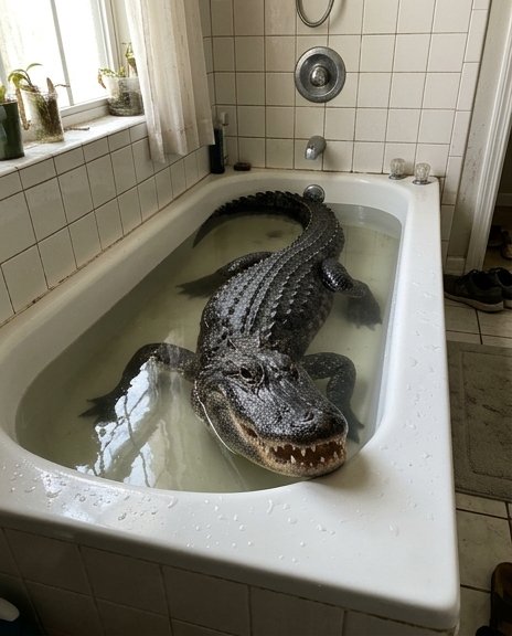 Alligator in the bathtub