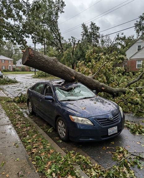 Tree crushed the car
